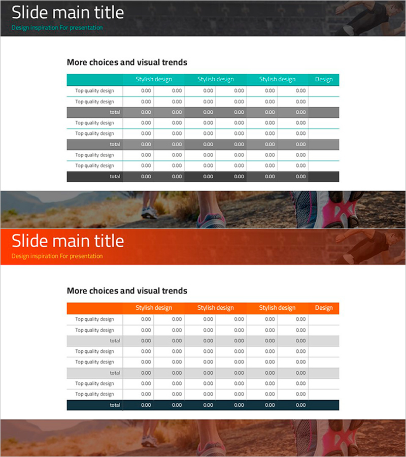 테이블 양식으로 시각화한 디자인 트렌드 – 그린 오렌지