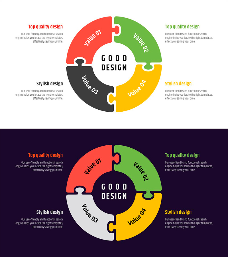 도넛형 퍼즐 다이어그램으로 정보 전달하기 – 시각적 매력 강조