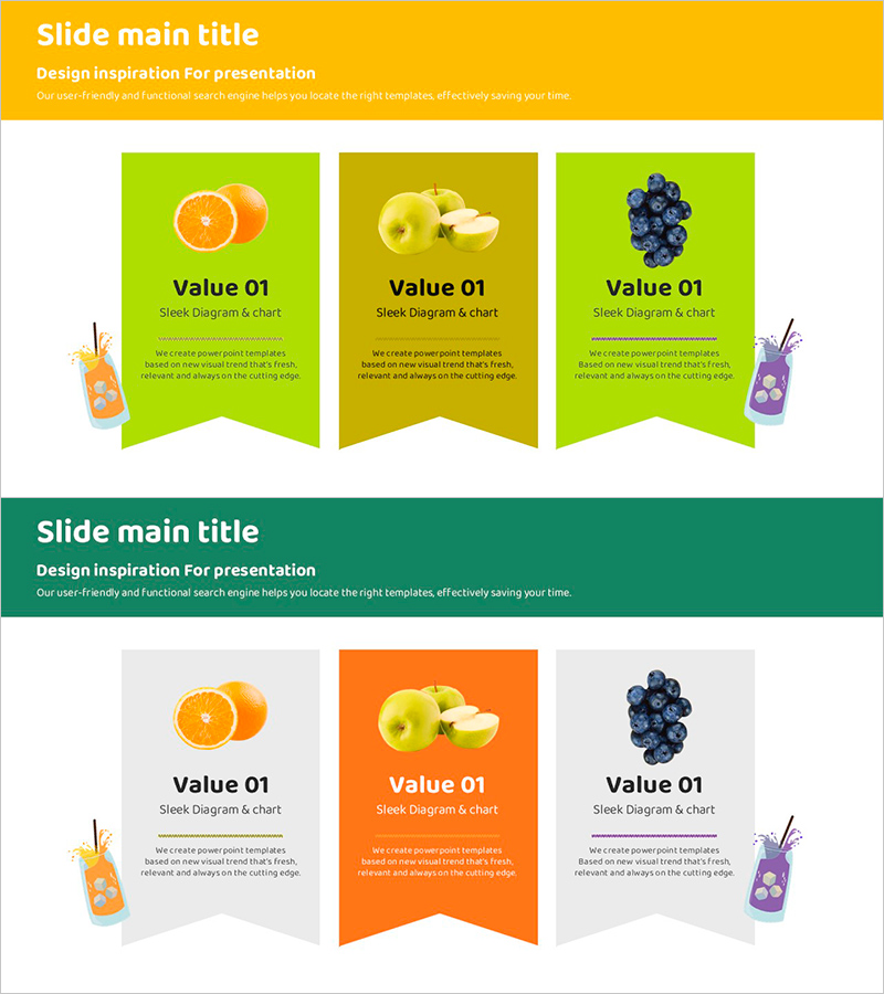 과일 소개 다이어그램 슬라이드 – 신선한 비즈니스 가능성