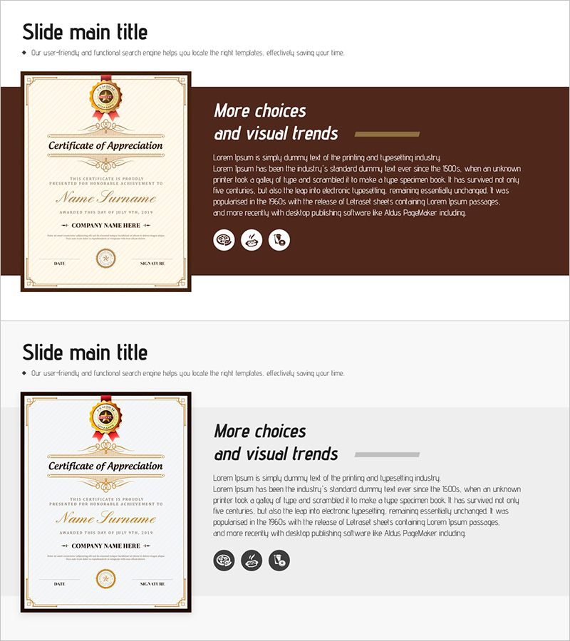 수상 인증서 슬라이드 – 요리 경연대회 수상 소개