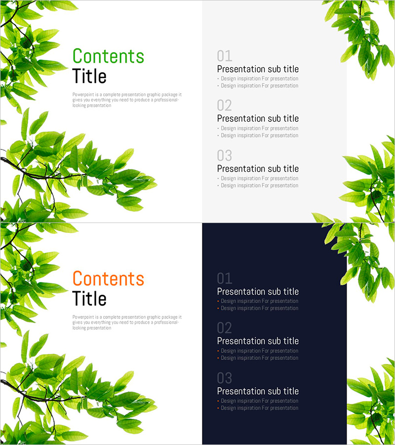 나뭇잎 배경의 목차 슬라이드