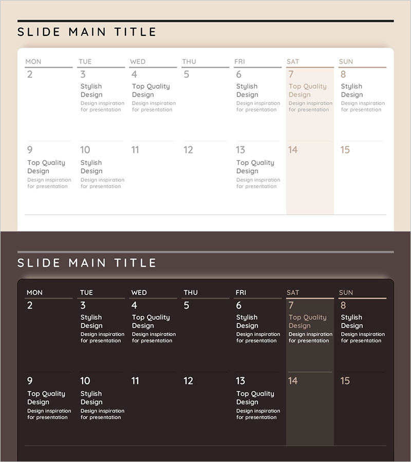 브라운 스케줄 표 프레젠테이션 슬라이드 – 스타일과 질감