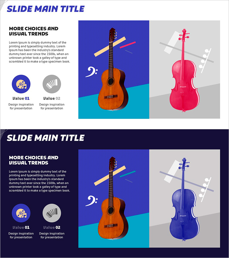 어쿠스틱 기타와 바이올린을 활용한 제품/서비스 소개 슬라이드
