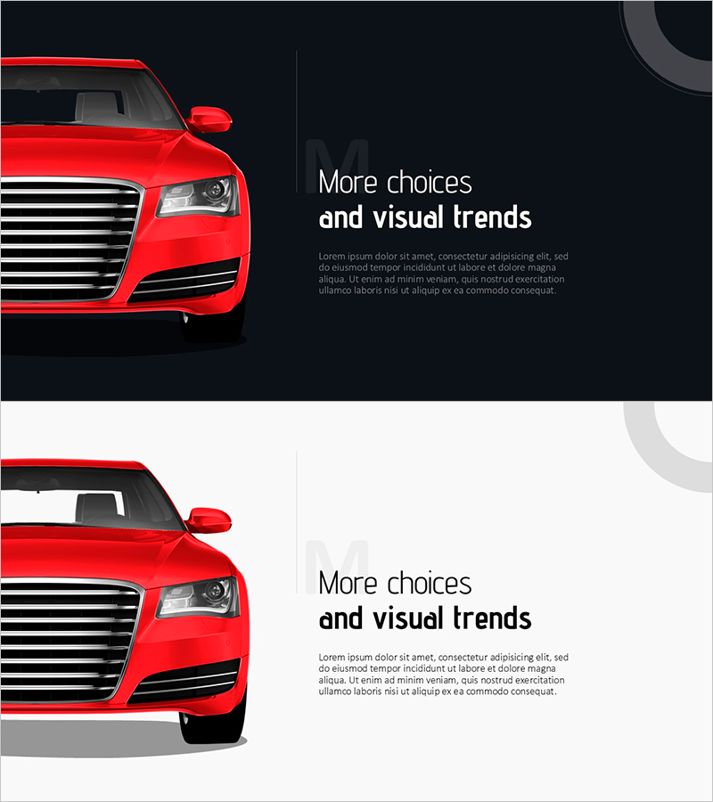 신차 사진과 텍스트 박스 – 혁신과 선택