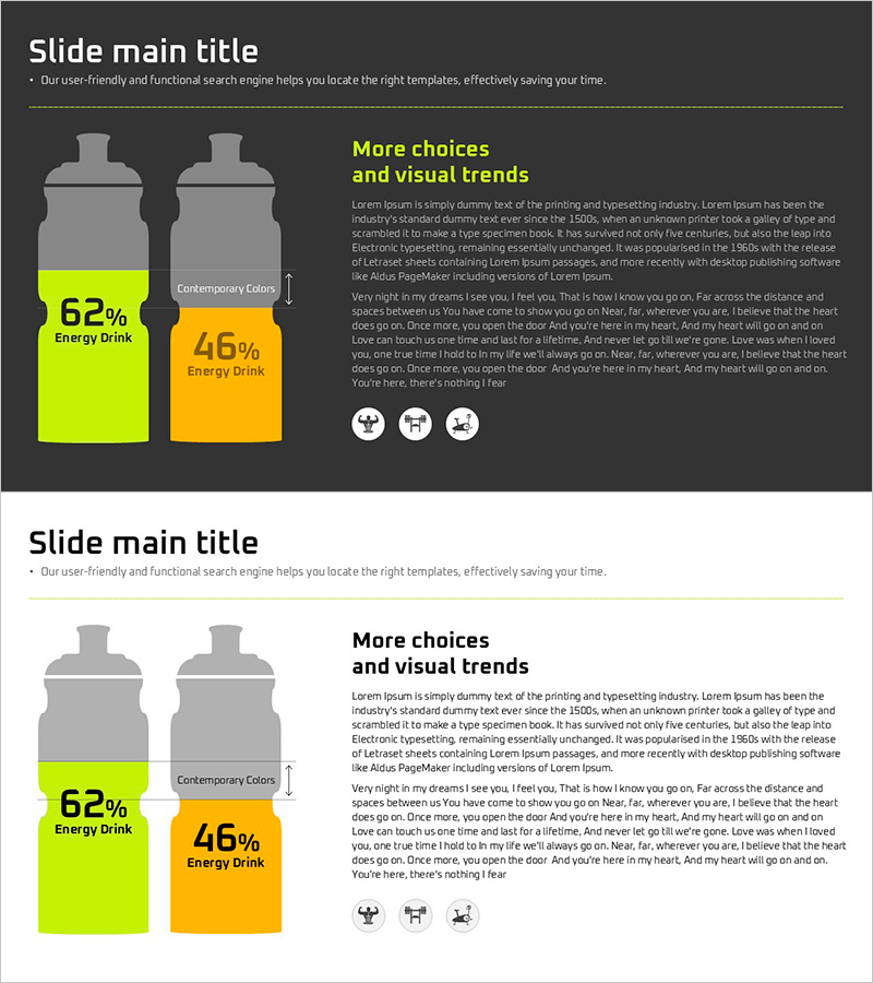 수분 섭취의 중요성을 강조한 데이터 시각화 슬라이드
