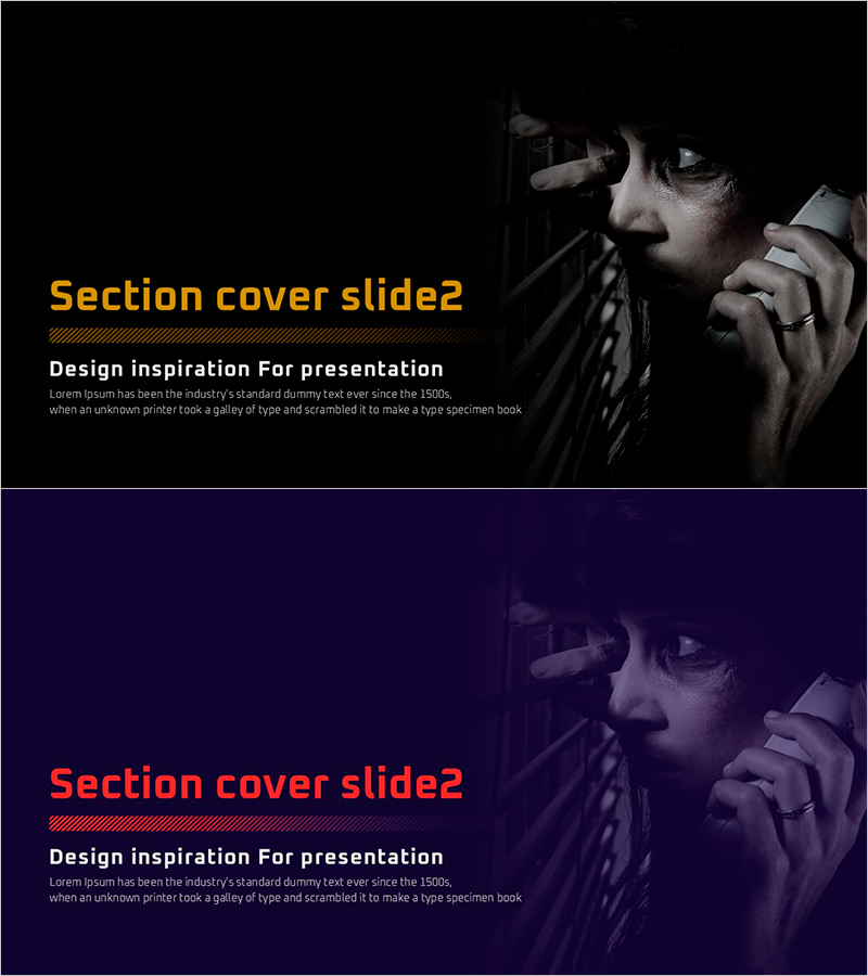 범죄 관련 PPT 간지 – 강렬한 분위기의 섹션 슬라이드