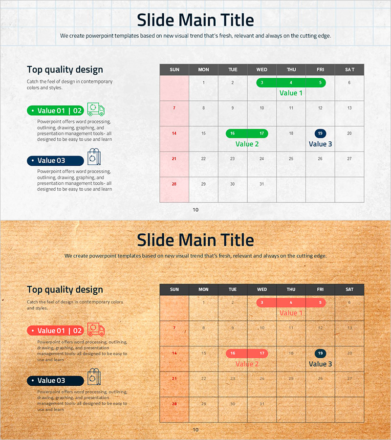 종이 질감의 일정표 슬라이드 – 실용성과 창의성
