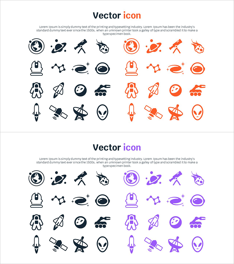 우주 탐사를 상징하는 아이콘 슬라이드
