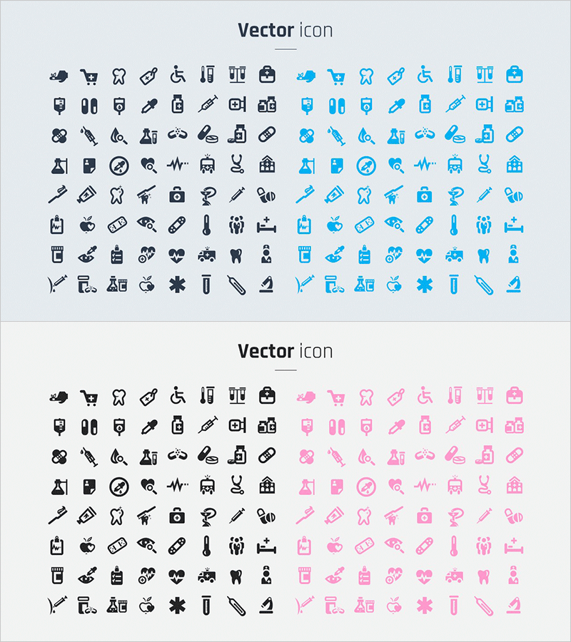의료 아이콘을 활용한 인포그래픽 슬라이드 – 케어와 혁신