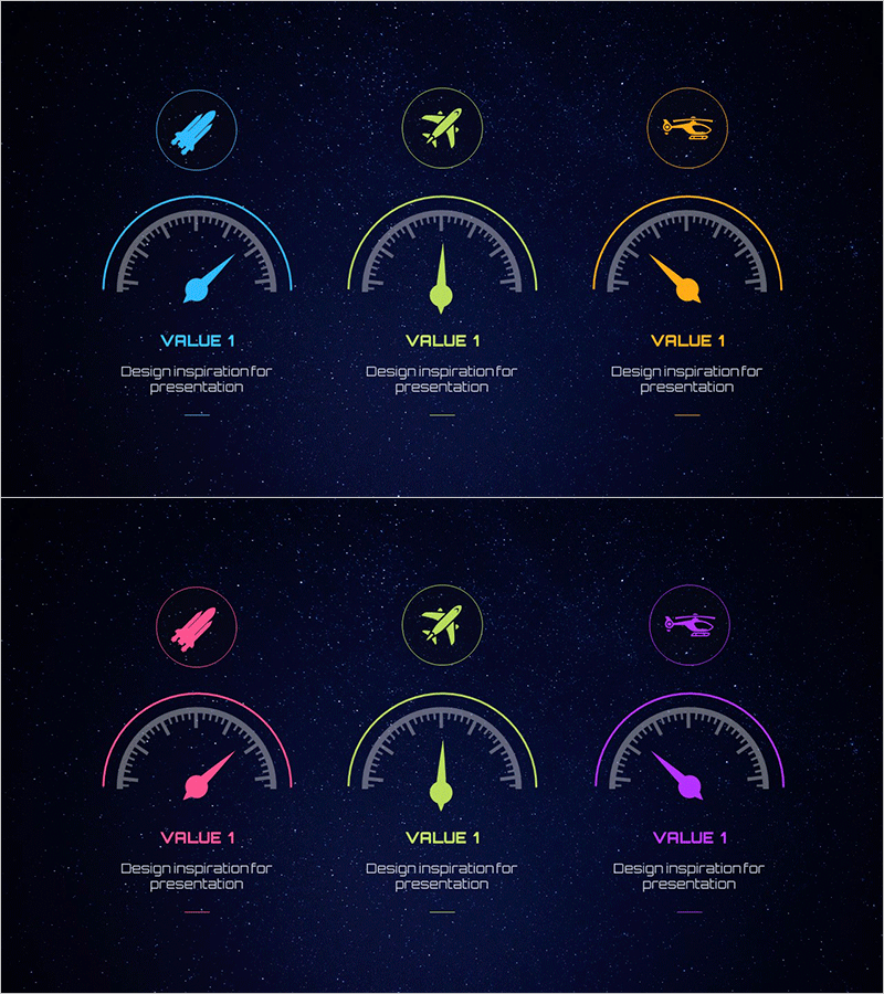 성과를 강조하는 다이나믹 게이지 슬라이드 – 비전과 도전