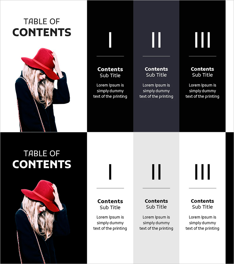 목차를 위한 모던 패션 슬라이드 템플릿