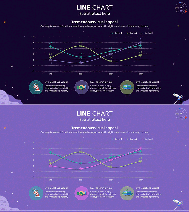 우주산업 분석 부드러운 꺾은선 그래프