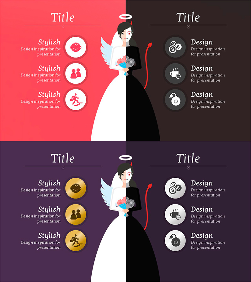 결혼의 장단점을 시각적으로 표현한 슬라이드 – 사랑과 고민