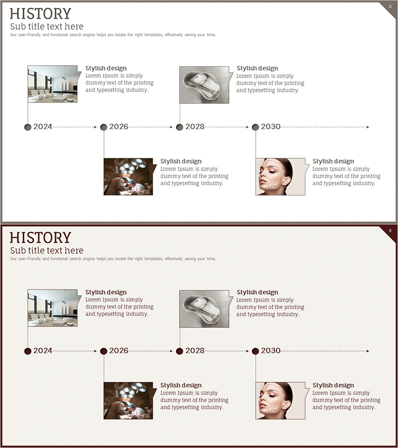 성형외과 연혁 슬라이드 – 데이터 중심의 역사 설명