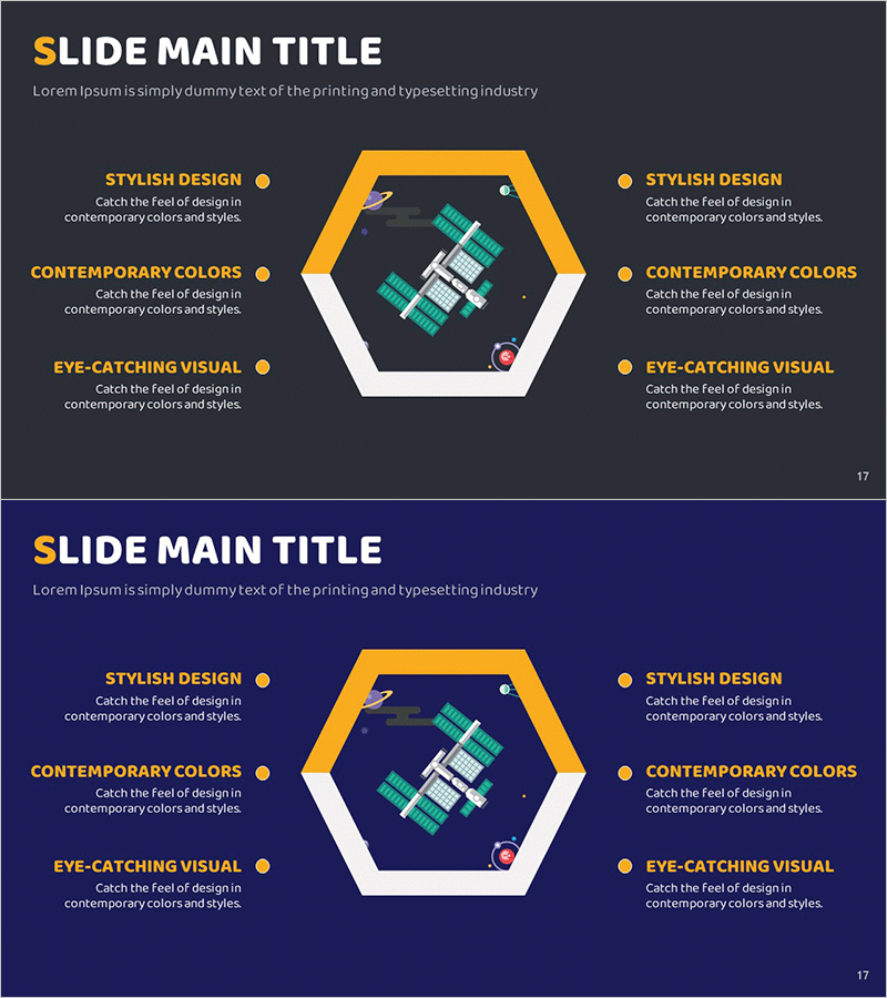인공위성 육각형 다이어그램 – 사업 영역 소개