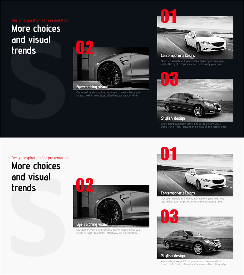 신차 유형을 소개하는 PPT 템플릿 - 혁신적이고 세련된 디자인
