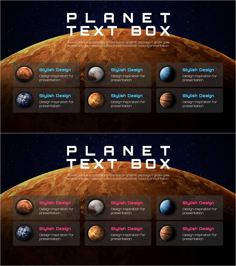 행성 테마 텍스트 박스 슬라이드 – 세련된 디자인