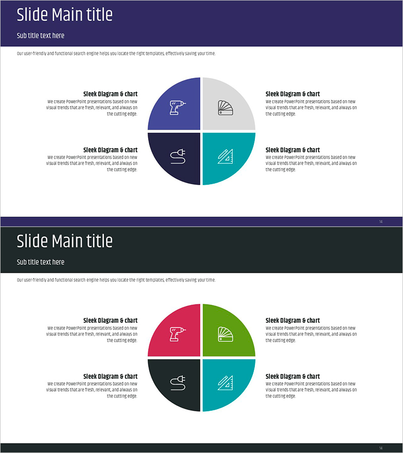 인테리어 작업 전략을 위한 다이어그램 슬라이드