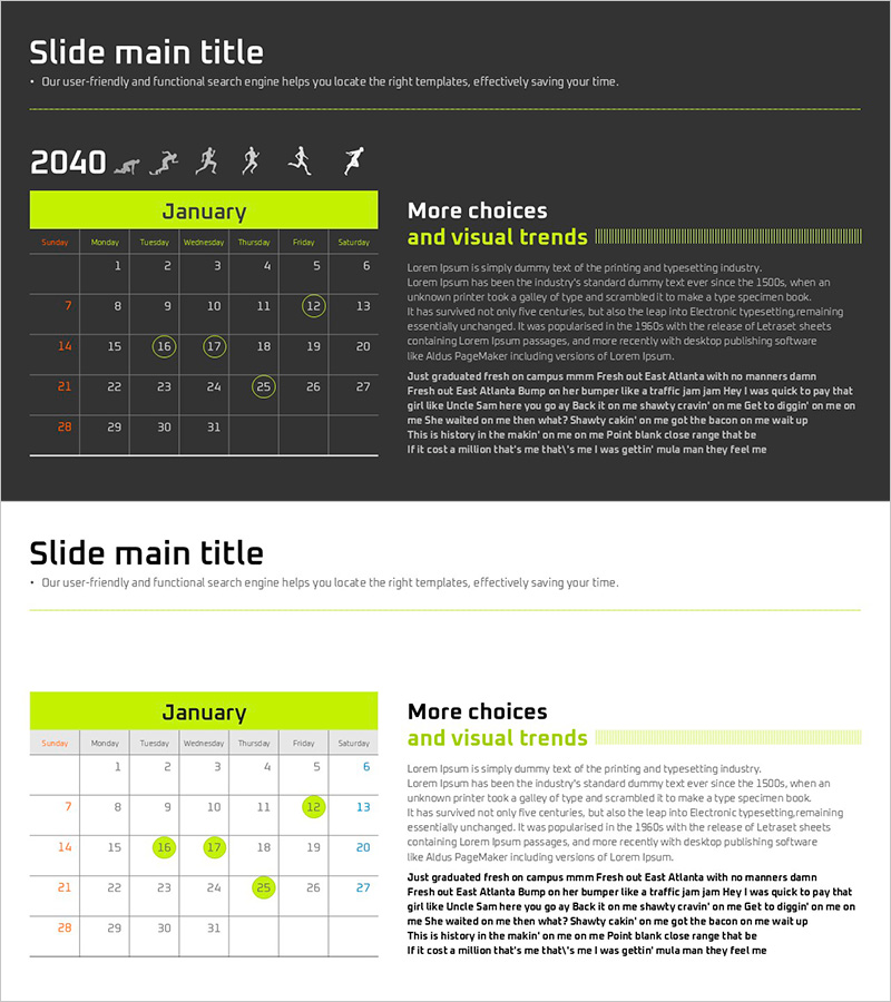 향후 마라톤 일정을 위해 편리하게 구성된 슬라이드