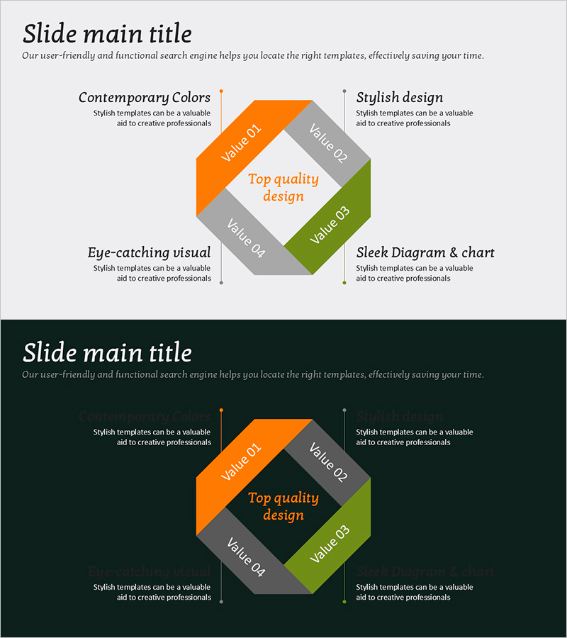 그린 오렌지 연결 확산 다이어그램 – 창의적인 비쥬얼 활용