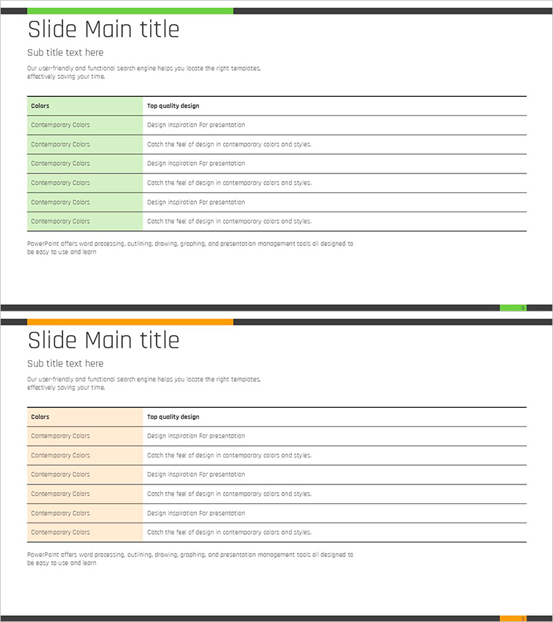 그린 오렌지 테이블 분석 차트