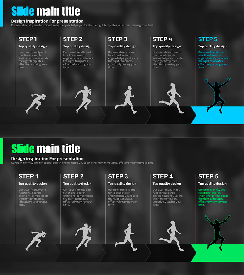 달리기 실루엣 스텝 다이어그램 – 단계별 추진 계획