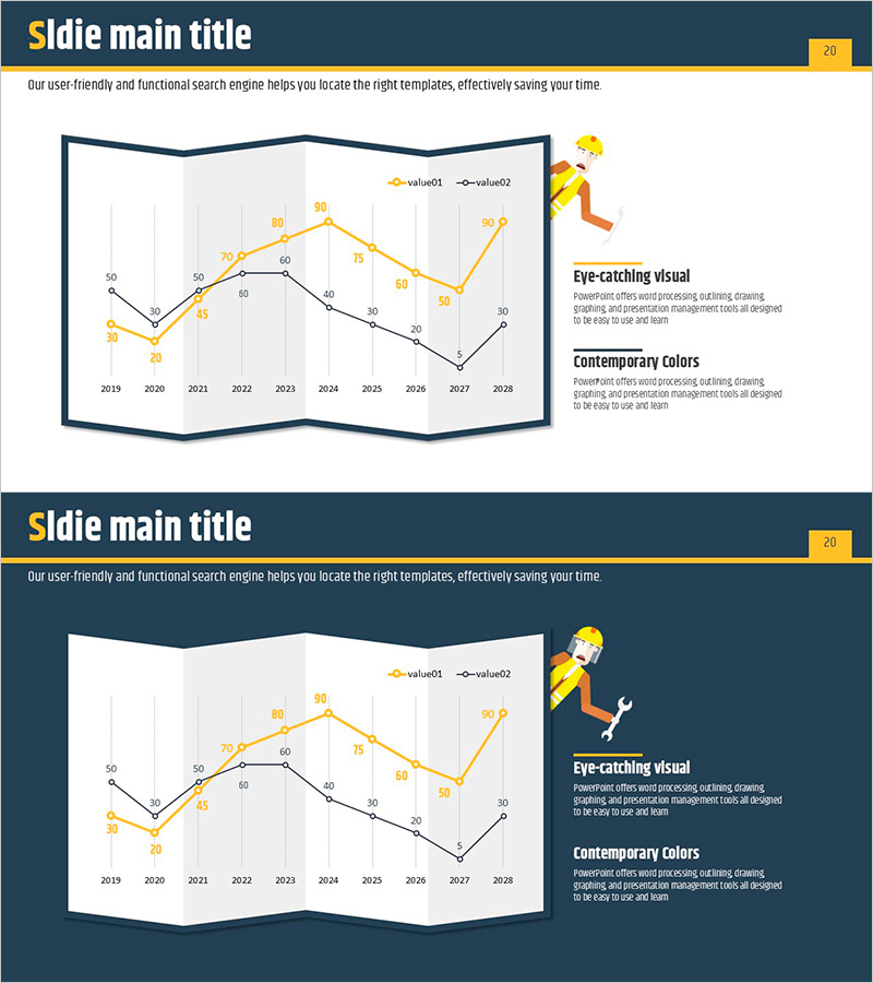 건축 일러스트 템플릿과 라인차트 – 시장과 경쟁 우위를 시각화