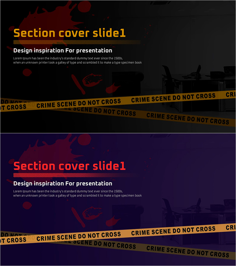 범죄 주제를 시각화한 PPT 간지 슬라이드