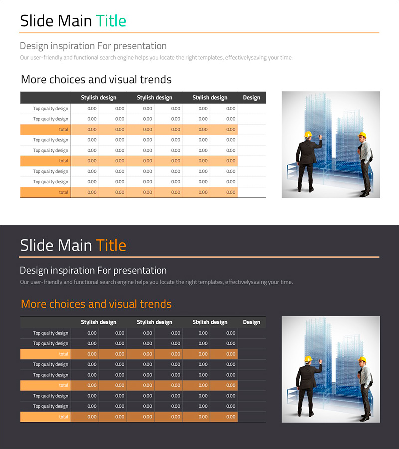 자금 계획 및 매출표를 위한 다이어그램 슬라이드