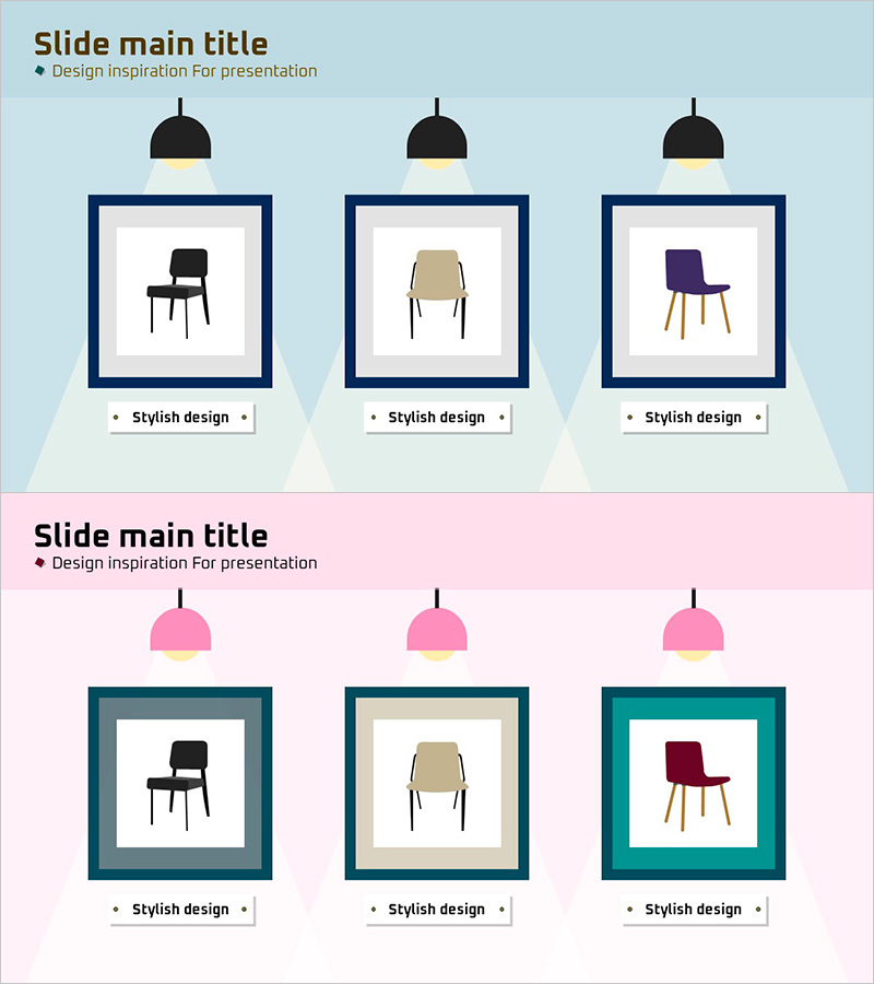 액자와 조명으로 디자인 영감 제시한 슬라이드 – 인테리어 일러스트