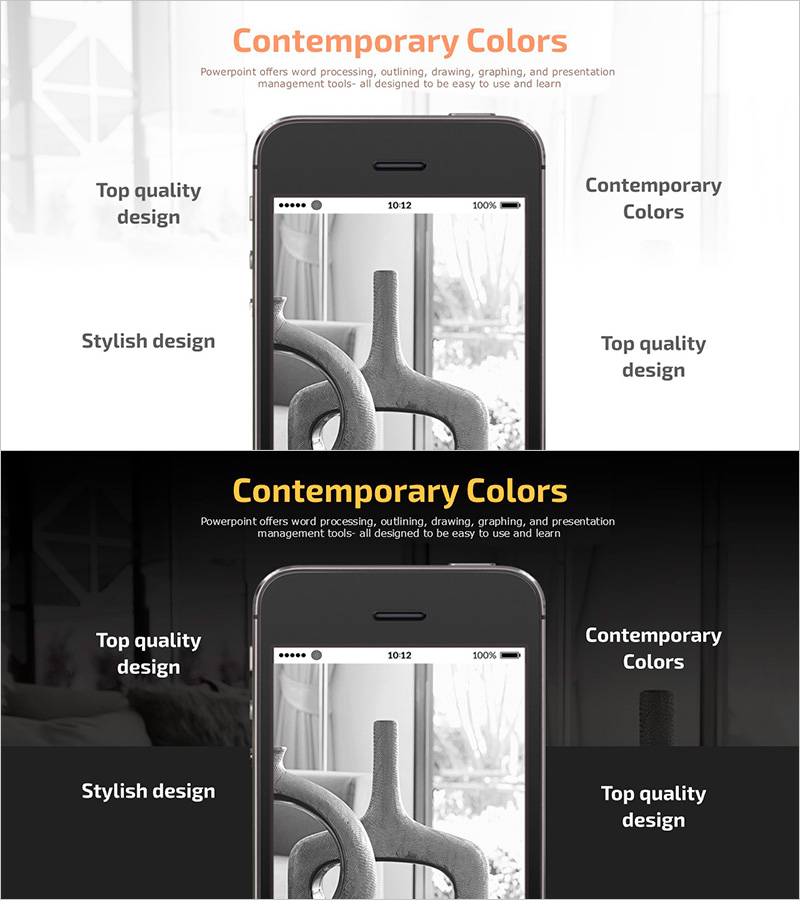 목업 사진과 4개의 핵심 키워드 슬라이드 – 사업 전략을 한눈에