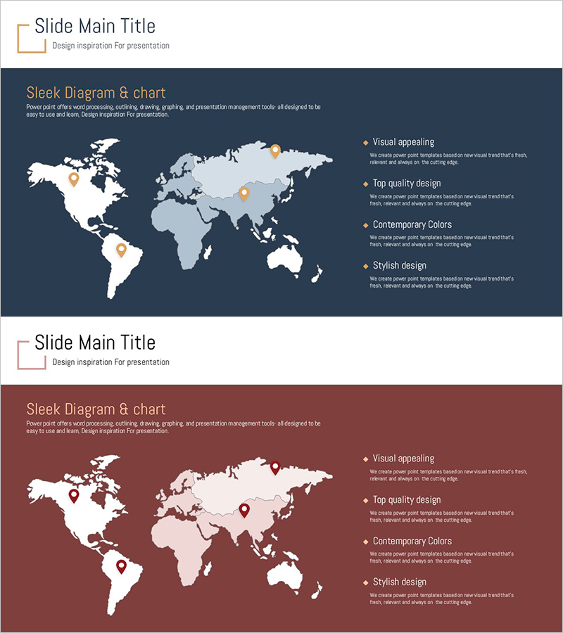 글로벌 맵 슬라이드 – 블루 버건디 디자인