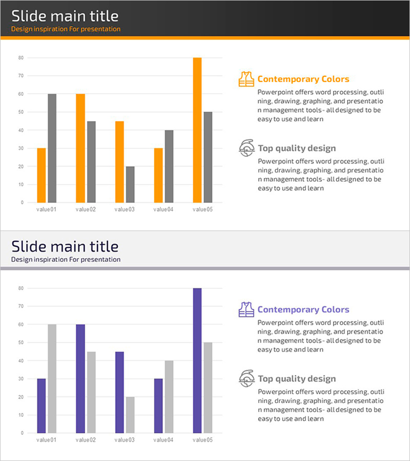 오렌지 퍼플 비교형 차트 – 효과적인 데이터 시각화