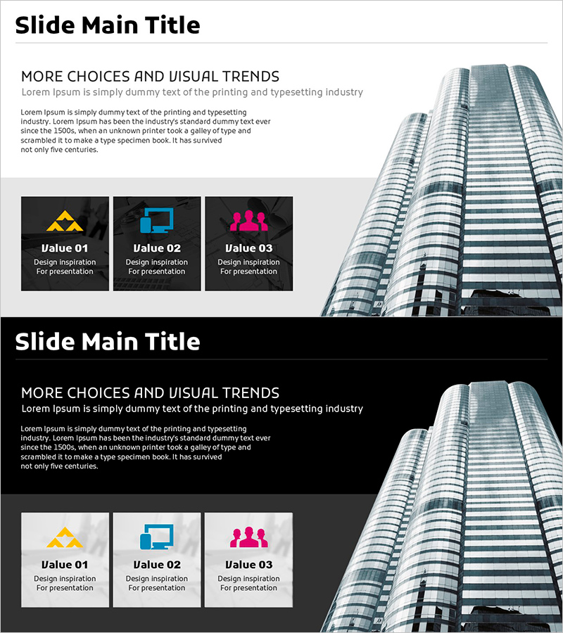 건물 사진과 회사 개요 – 클러스터 다이어그램 활용