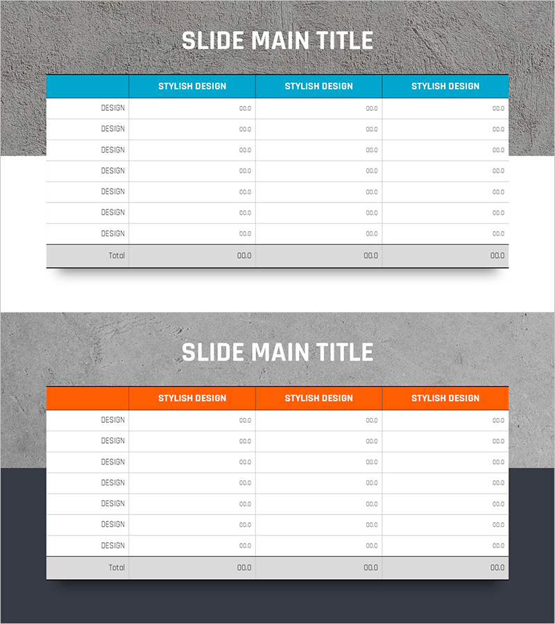 콘크리트 배경의 테이블 슬라이드 – 데이터 분석과 시각화