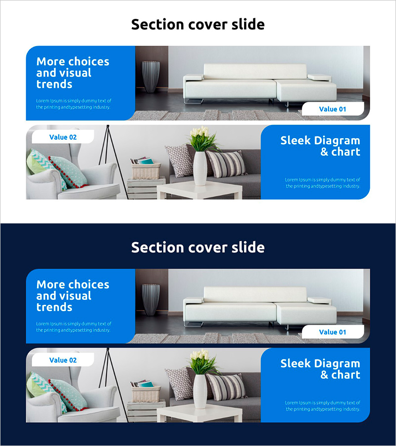 인테리어 다이어그램 슬라이드 – 두 가지 그림으로 표현