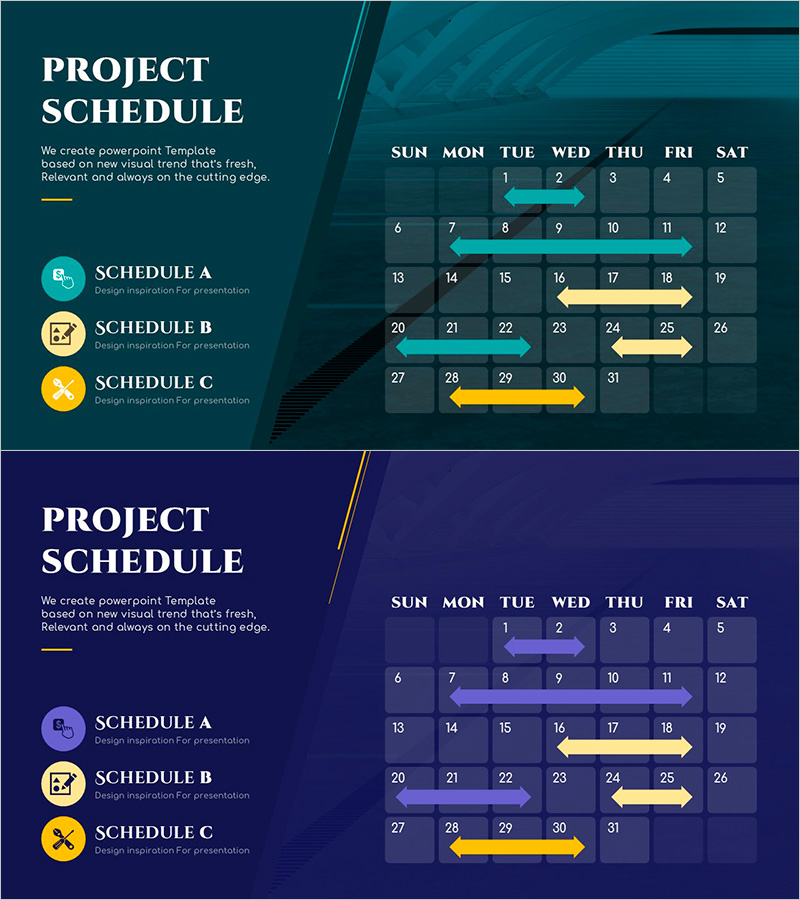 건설 프로젝트 스케줄 슬라이드 템플릿 - 시각화와 실용성을 겸비