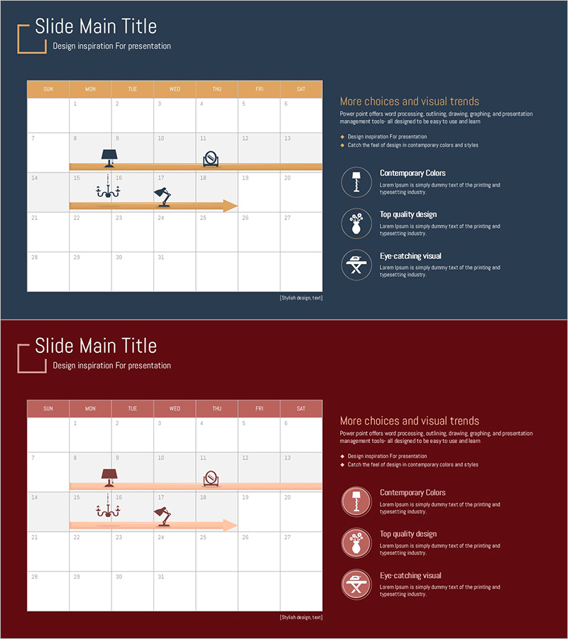 가구 아이콘과 일정표 슬라이드 – 현대적인 디자인의 통합