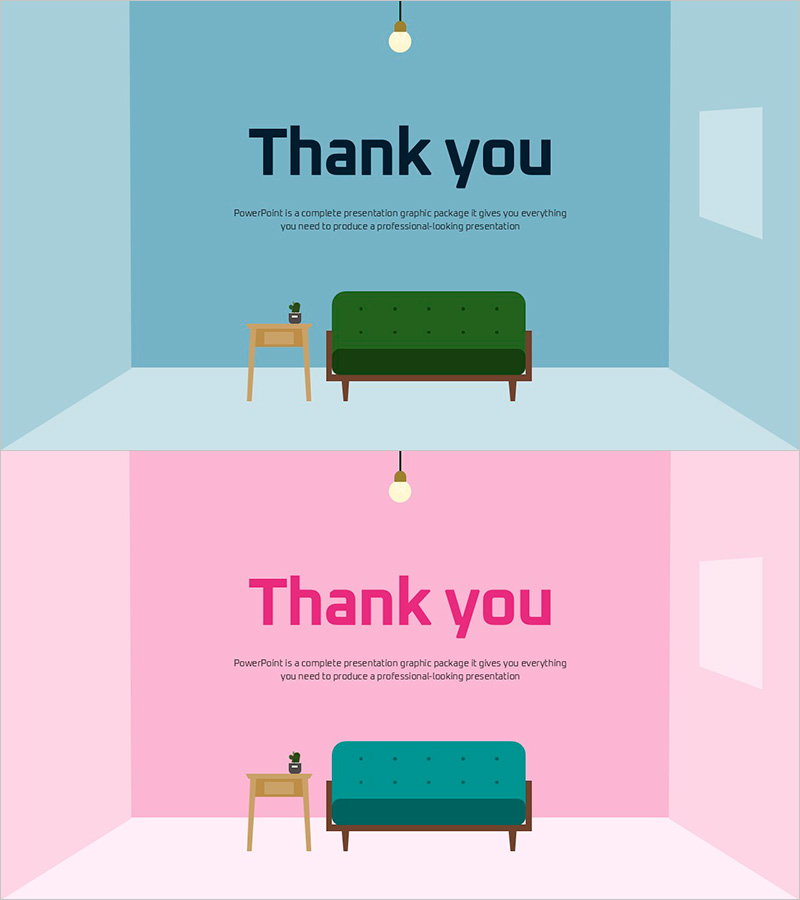 가구 일러스트 엔딩 슬라이드 템플릿 - 감사를 전하는 디자인