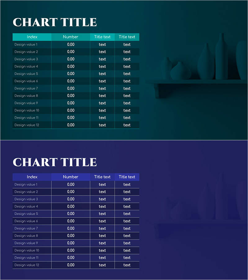 그린 퍼플 테이블 차트 – 다채로운 데이터 표현