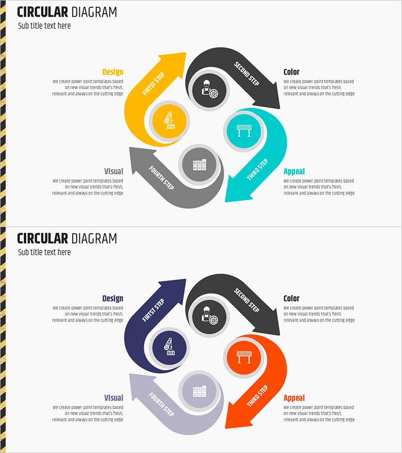 건축 작업 프로세스를 시각화한 순환 다이어그램 슬라이드