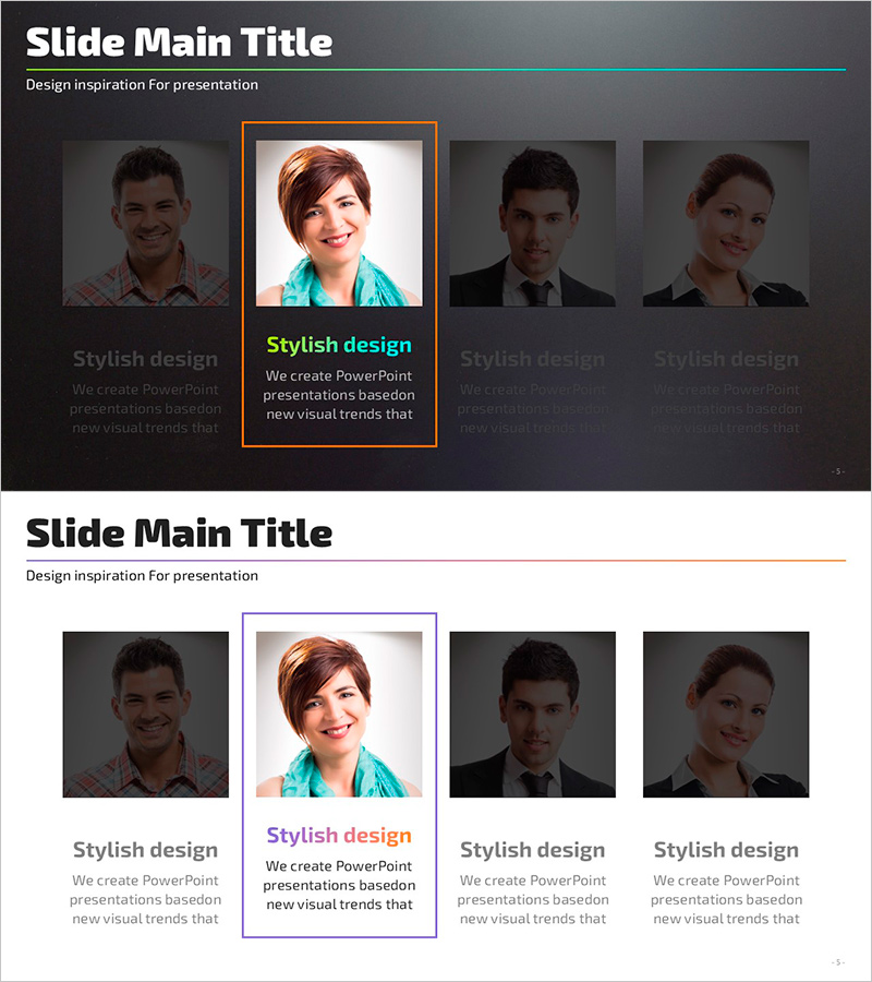 오렌지 퍼플 맨파워 슬라이드 – 클러스터 디자인