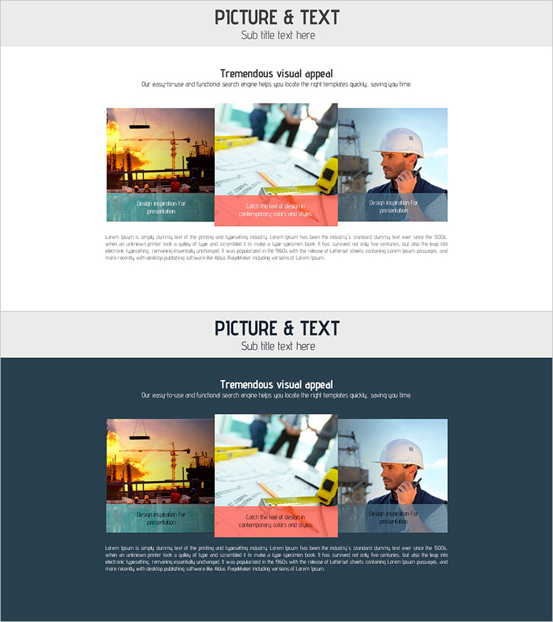 건축 현장 사진 및 텍스트로 비즈니스 전략 소개