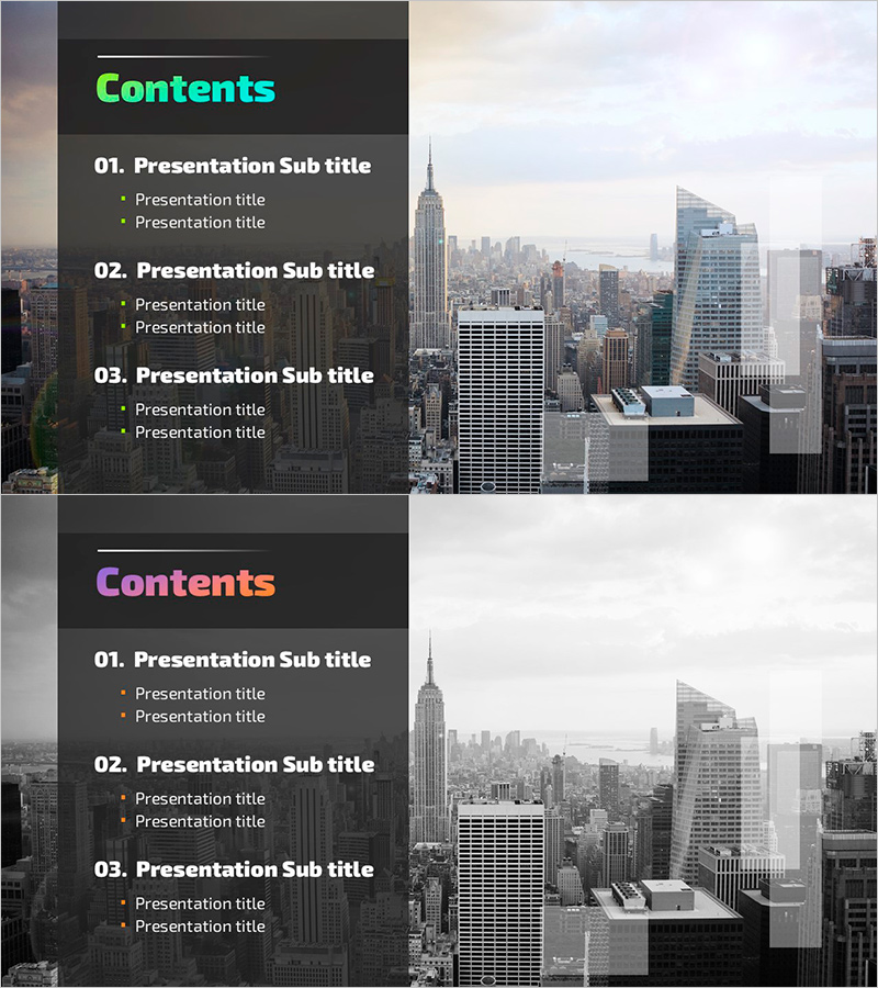 신도시 템플릿 PPT 목차 – 혁신과 창의성