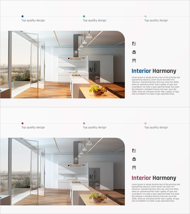 우드 주방 인테리어를 위한 다이어그램 슬라이드