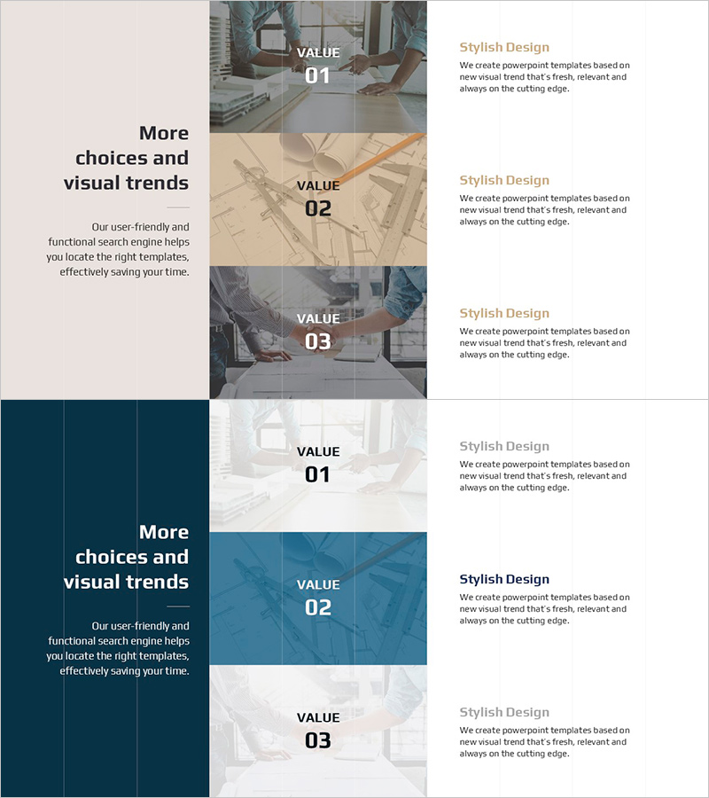 건축 설계 진행과정을 시각화한 슬라이드 – 사업 성공 전략