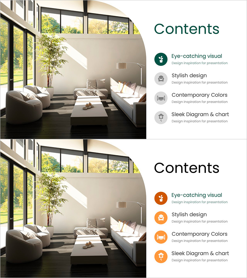 인테리어 구성 내용 슬라이드 - 스타일리시한 디자인
