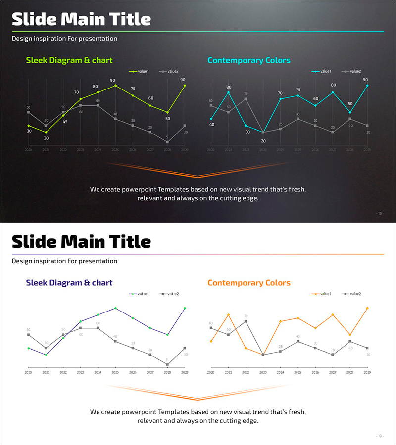판매 실적 추이를 시각화한 그래프 슬라이드 – 현대적 색상 구성을 갖춘