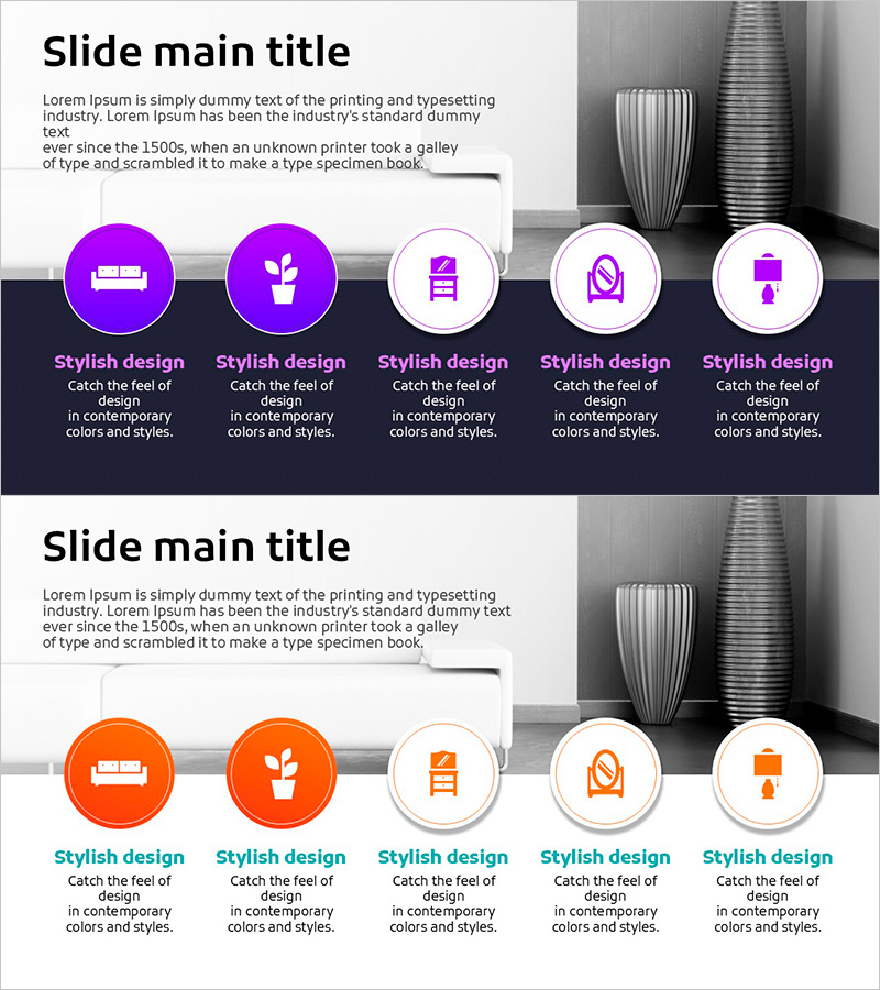 제품별 특성 요약 슬라이드 – 다이어그램 디자인