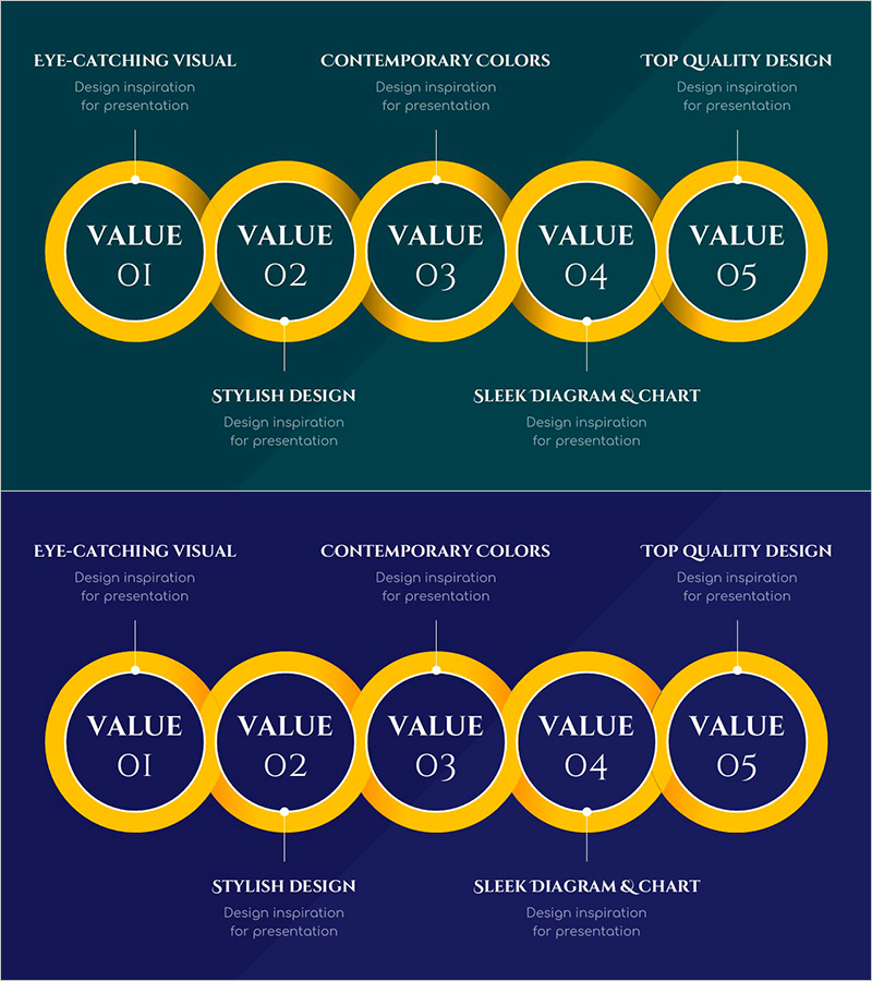 연결형 옐로우 원형 다이어그램으로 업무 추진 체계를 시각화